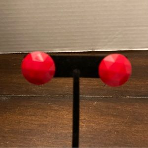 Vintage Jonne Signed Cherry Red Faceted Glass Clip Earrings